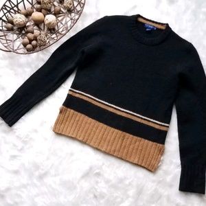 J Crew wool black w brown stripes sweater